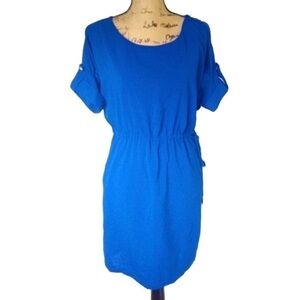 Calvin Klein Cobalt Blue Cinch Waist Gold Detail Dress Size 2